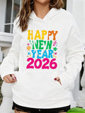 Women's Hoodie Happy New Year Colorful Festive Fireworks With Rainbow Flowers Design 2026
