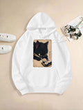 Women's Hoodie Curious Cat With Chopsticks Playing Beside Bowls On Hoodie