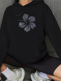 Women's Hoodie Shadowed Petals With Abstract Brush Strokes Centered Single Flower