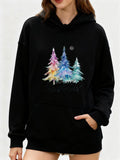 Women's Hoodie Colorful Gradient Pine Trees Under Moonlit Night Sky