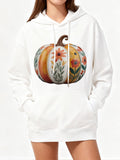 Women's Hoodie Autumnal Florals With Delicate Painted Patterns On Harvest Pumpkin
