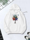 Women's Hoodie Colorful Splattered Ink With Artistic Branches Forming A Leafy Tree