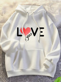 Women's Hoodie Love You With Red Heart Shaped Design On White Hoodie