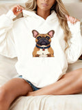 Women's Hoodie Playful Cartoon Style Bulldog With White Background Hoodie