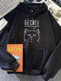 Women's Hoodie Minimalist Line Art With Calm Expression Cat