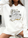 Women's Hoodie Happy New Year Festive Gold And Silver Celebratory Pattern 2026 Lettering