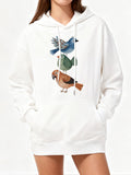 Women's Hoodie Colorful Songbirds Perched Calmly Among White Hooded Sweatshirt