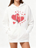 Women's Hoodie Romantic Watercolor Splatter With Scattered Small Hearts Large Heart