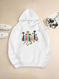 Women's Hoodie Playful Multicolored Long Tailed Cats Sitting In A Row Cat