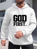 Men's Hoodie God First Bold Black Lettering On Clean White Hoodie