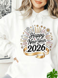Women's Hoodie Happy New Year 2026 Radiant Gold Streamers And Sparkling Festive Fireworks
