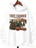 Men's Hoodie Tree Farmer Rusty Pickup With Farmhouse Surrounded By Evergreen Pine Trees Barn