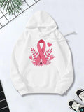 Women's Hoodie Pink Ribbon Surrounded By Leaves Heart And Gentle Flower