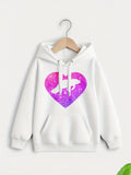 Women's Hoodie Glittering Pink Purple Heart With Abstract Shape Design Hoodie