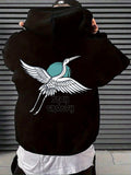 Men's Hoodie Stay Groovy With Soaring White Crane And Pastel Blue Circle