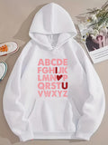 Men's Hoodie Red Alphabet Letters Arranged In Rows With Heart Motif Hoodie