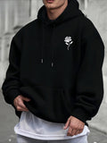 Men's Hoodie White Rose Blooming On A Stark Minimalist Urban Black Hoodie