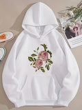 Men's Hoodie Delicate Blooming Petals With Green Leaves Surrounding Pink Roses