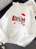 Men's Hoodie Bruh Playful Festive Dots And Holiday Santa Hat Letters Hoodie