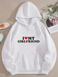 Men's Hoodie I Love My Girlfriend Bold Text With Red Heart Centered On White Hooded Sweatshirt