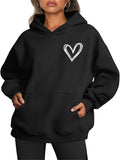 Women's Hoodie Handdrawn White Outline Heart On Classic Solid Black Hoodie