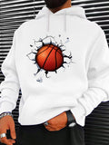 Men's Hoodie Shattered Wall With Cracks And Orange Basketball Amid Flying Debris Basketball