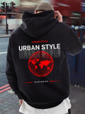 Men's Hoodie Urban Style Red Digital World Map With Geometric Lines On City Hoodie