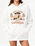 Women's Hoodie Just Here For The Capybaras Glowing Light With Trees Grass And Cartoon Capybara