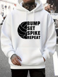 Men's Hoodie Bump Set Spike Repeat Bold Monochrome Athletic Volleyball Design