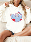 Women's Hoodie Playful Blue Cat With Yarn Surrounded By Simple Red Accents Cat