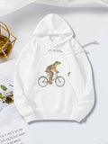 Women's Hoodie Charming Frog With Green Hat Cycling Beside Floating Leaves Bicycle