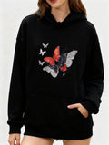 Women's Hoodie Vivid Red And White Butterflies Flying Among Gentle Shadows Butterfly