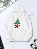 Women's Hoodie Festive Evergreen Pattern With Red Bow Accented Holiday Christmas Tree