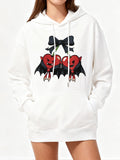 Women's Hoodie Dark Wings With Red Horned Hearts Tied Beneath A Black Bow