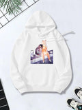 Women's Hoodie Two Cats Sitting Playfully On A Sunlit Concrete Step