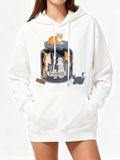 Women's Hoodie Curious Playful Cats With Glass Jar Among Colorful Sitting Kittens