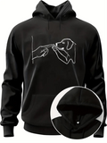 Men's Hoodie Minimalist Line Drawing With Puppy And Human Hand Dog