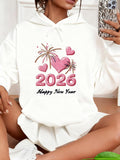 Women's Hoodie Happy New Year Balloons With Hearts Fireworks Celebration Hoodie