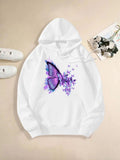 Women's Hoodie Vibrant Purple Gradient With Blossoms Beneath Soaring Majestic Butterfly
