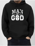Men's Hoodie Man Of God Bold White Letters With Central Cross Motif Hoodie