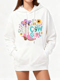 Women's Hoodie Cowgirl With Pink Cowboy Boots Among Blossoming Sunflowers