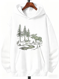 Men's Hoodie Peaceful Forest Landscape With Flowing River Under Watchful Moose