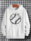 Men's Hoodie Game Day Black Sketch Circle Baseball In White Space
