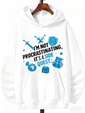 Men's Hoodie Im Not Procrastinating Its A Side Quest With Blue Swords Shield Map Backpack Icons