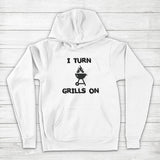 Men's Hoodie I Turn Grills On Flaming Barbecue With Playful Typography Center Grill