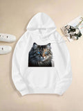 Women's Hoodie Fluffy Brown Tabby Cat With Bright Blue Eyes Sitting Alone Portrait Cat
