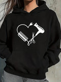 Women's Hoodie Creative Heart Shaped Tools With Comb Scissors And Hair Dryer