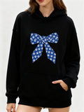 Women's Hoodie Blue Ribbon With White Floral Patterns Bow