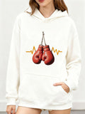 Women's Hoodie Heartbeat Line With Hanging Red Boxing Gloves