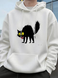 Men's Hoodie Fluffy Midnight Furry Cat With Wild Yellow Eyes And Arched Back Cat